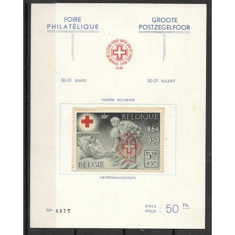 1941 - COB 582B** ON CARD - Surcharged "RED CROSS" - MNH